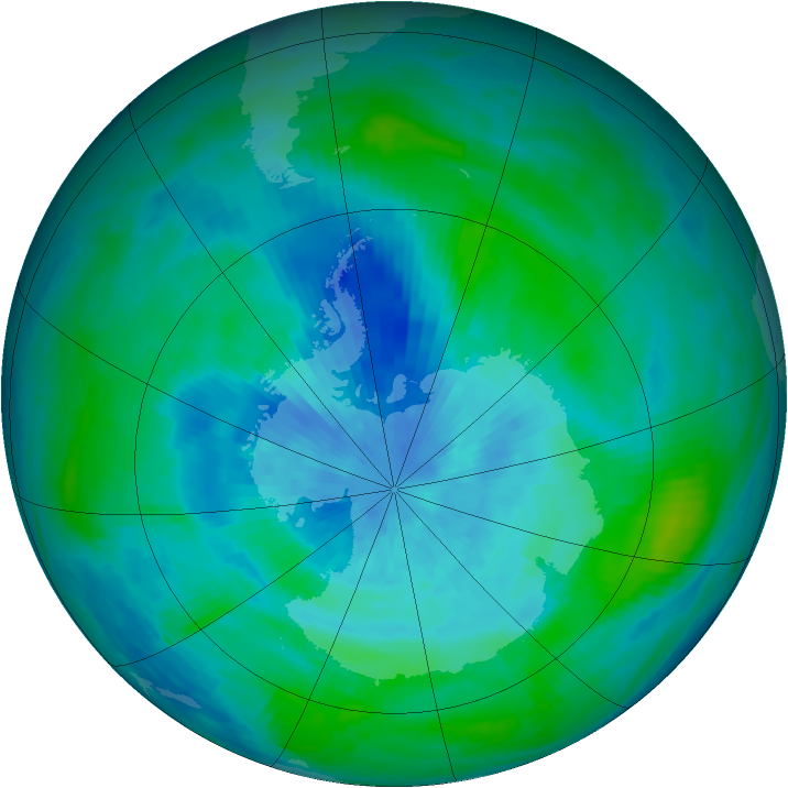 Antarctic ozone map for 15 March 1990